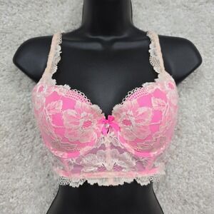 Victorias Secret Bra Womens 34C Pink Floral Underwire Lace Coquette Y2K